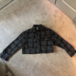 H&M Black and White Plaid Cropped Jacket